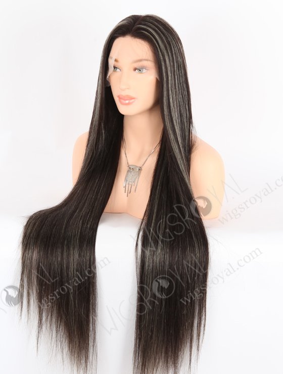 Glamorous 30 Inch Long Straight Human Hair Wigs with Blonde Highlights WR-LW-137-24507