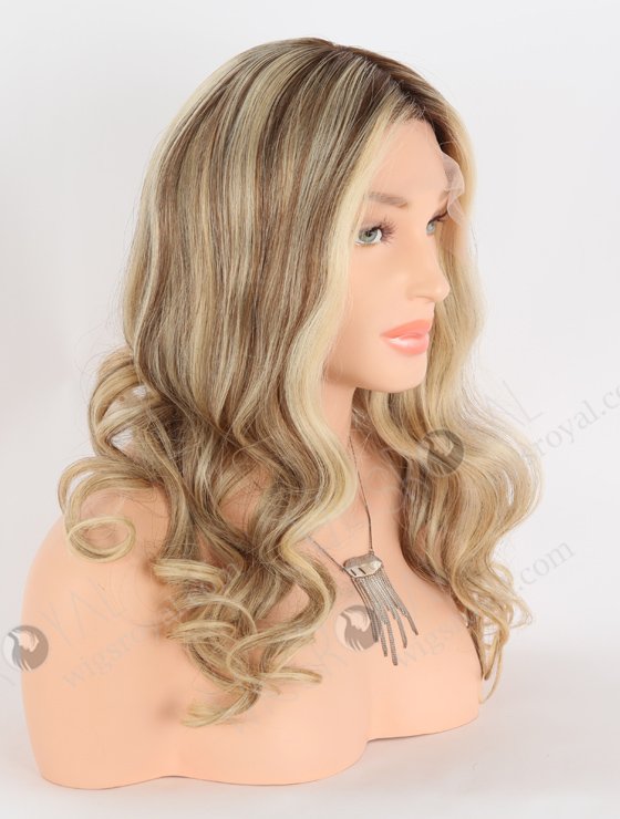 Silk Top Human Hair Wigs for Caucasian Blonde and Brown Highlights | In Stock European Virgin Hair 18" Beach Wave T4/22# with 4# highlights Color Lace Front Silk Top Glueless Wig GLL-08047-25335