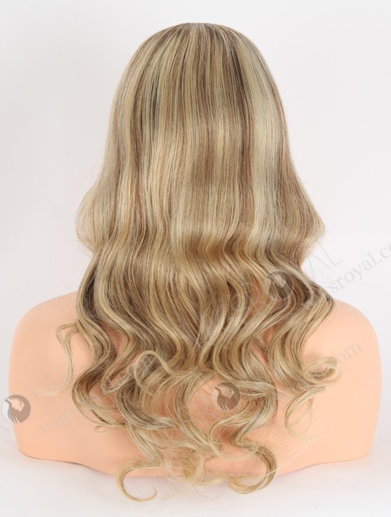 Silk Top Human Hair Wigs for Caucasian Blonde and Brown Highlights | In Stock European Virgin Hair 18" Beach Wave T4/22# with 4# highlights Color Lace Front Silk Top Glueless Wig GLL-08047-25339