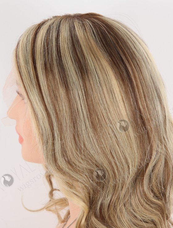Gorgeous Wavy Hair Wigs Blonde with Brown Highlights | In Stock European Virgin Hair 16" Beach Wave T4/22# with 4# highlights Color Lace Front Silk Top Glueless Wig GLL-08046-25325