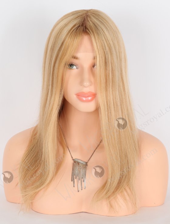 Quality Wigs Online Honey Blonde Wig with Brown Highlights | In Stock European Virgin Hair 16" Straight T8/16# with 8# highlights Color Lace Front Silk Top Glueless Wig GLL-08050-25490