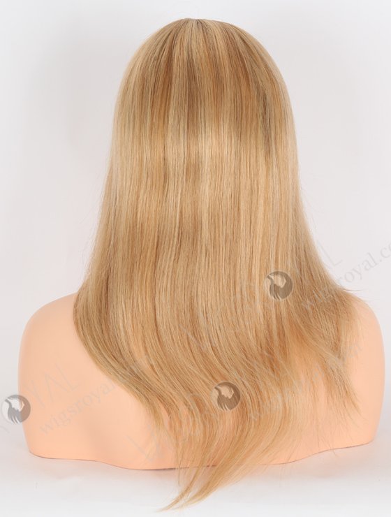 Quality Wigs Online Honey Blonde Wig with Brown Highlights | In Stock European Virgin Hair 16" Straight T8/16# with 8# highlights Color Lace Front Silk Top Glueless Wig GLL-08050-25496