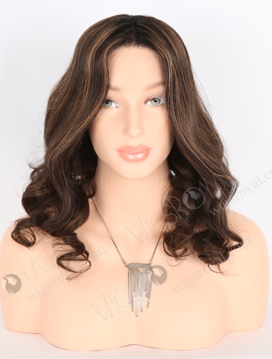 In Stock European Virgin Hair 16" Beach Wave T1/2# With T1/30# Highlights Color Lace Front Wig RLF-08017-25526