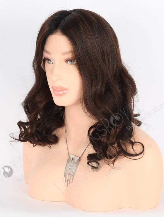 In Stock European Virgin Hair 16" Beach Wave T1/3# With 1# Highlights Color Lace Front Wig RLF-08026-25560