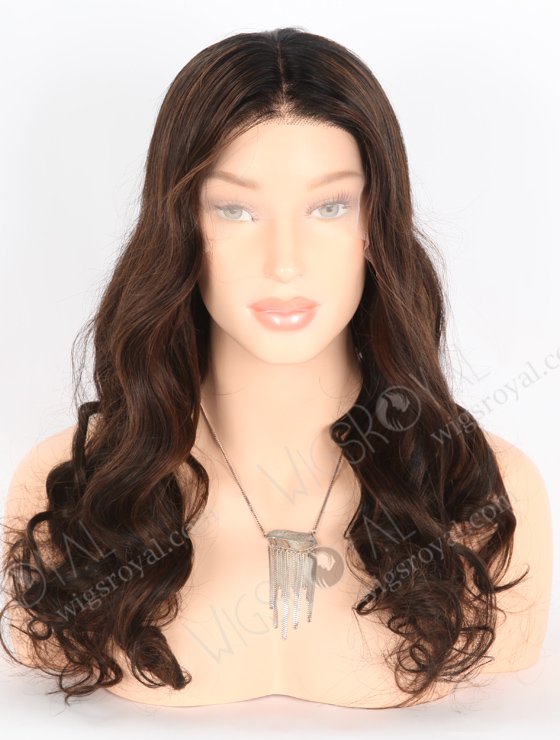 Pretty Wavy Lace Front Wigs 20 Inch Human Hair Brown with Black Lowlights RLF-08037-25637