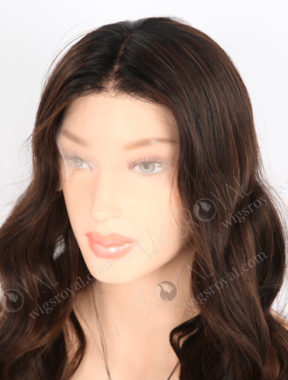 Pretty Wavy Lace Front Wigs 20 Inch Human Hair Brown with Black Lowlights RLF-08037-25635