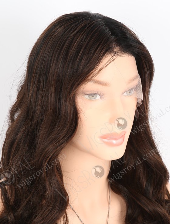 Pretty Wavy Lace Front Wigs 20 Inch Human Hair Brown with Black Lowlights RLF-08037-25636
