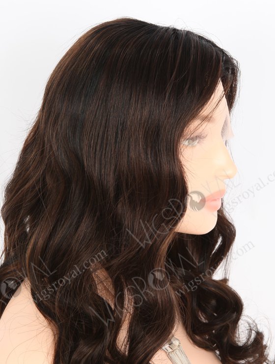 Pretty Wavy Lace Front Wigs 20 Inch Human Hair Brown with Black Lowlights RLF-08037-25640