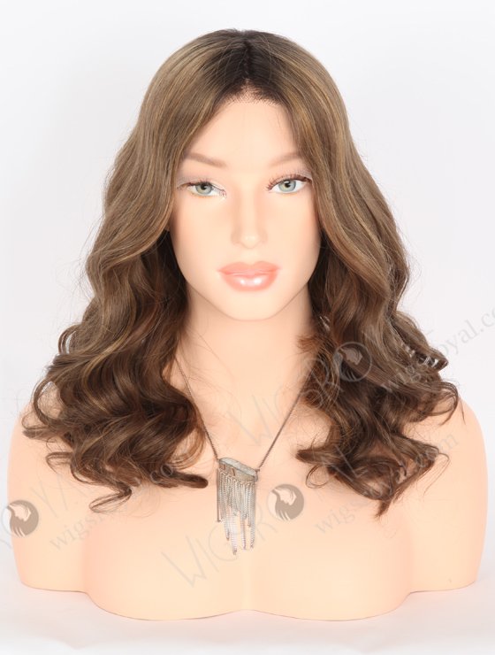 Premium Brown Highlight Color Beach Wave Human Hair Lace Front Wig RLF-08019-25935