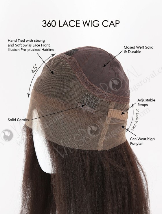 In Stock Indian Remy Hair 22" Kinky Straight #1B Color 360 Lace Wig 360LW-01030-26226