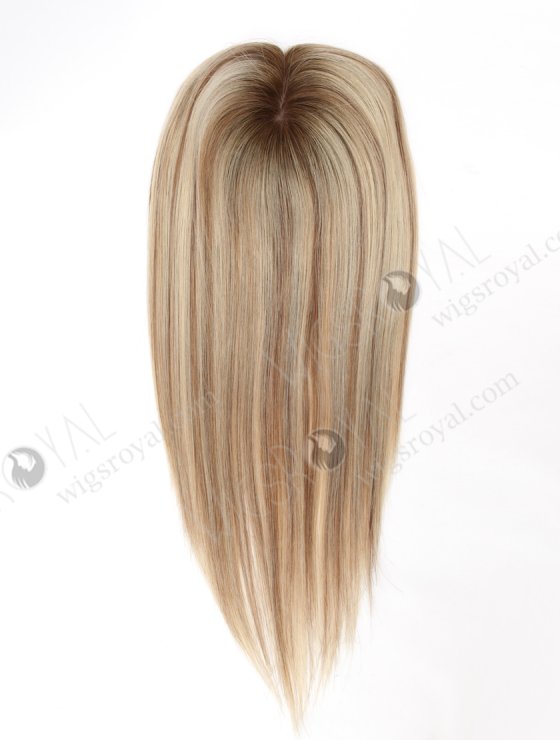 Luxury Hair Toppers for Thinning Hair 16 Inch Human Hair Blonde with Brown Highlights Hidden Knots Natural Scalp Appearance Topper-108-26275