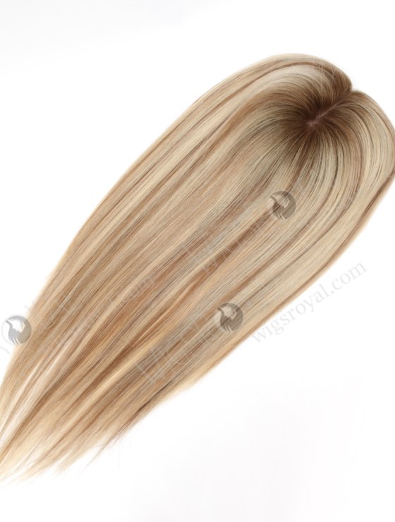 In Stock 5" * 5.5" European Virgin Hair 16" Straight T9/60# with 9# Highlights Color Silk Top Hair Topper-108-26276