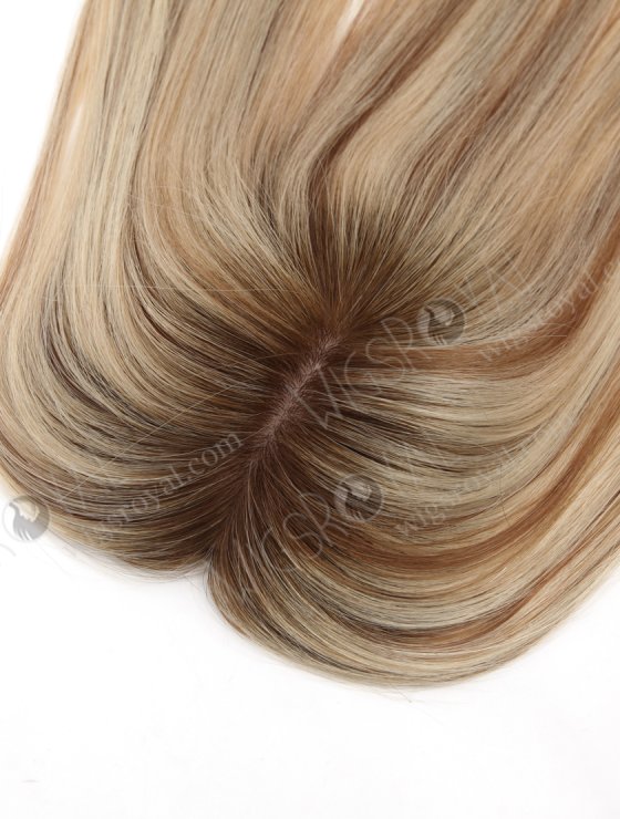 Luxury Hair Toppers for Thinning Hair 16 Inch Human Hair Blonde with Brown Highlights Hidden Knots Natural Scalp Appearance Topper-108-26278