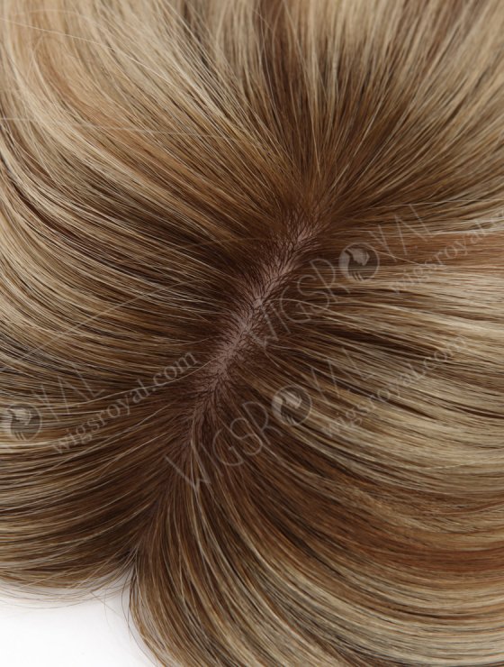 Luxury Hair Toppers for Thinning Hair 16 Inch Human Hair Blonde with Brown Highlights Hidden Knots Natural Scalp Appearance Topper-108-26280