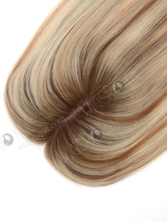 Luxury Hair Toppers for Thinning Hair 16 Inch Human Hair Blonde with Brown Highlights Hidden Knots Natural Scalp Appearance Topper-108-26279