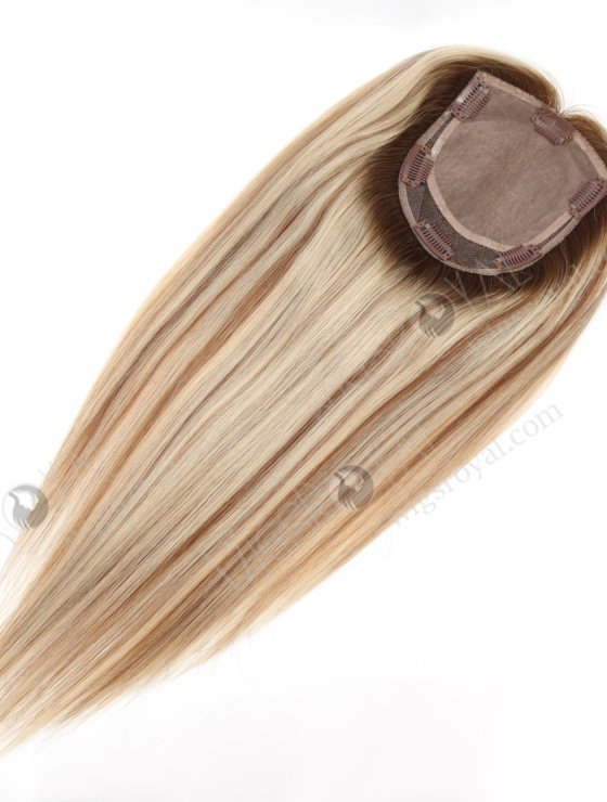 In Stock 5" * 5.5" European Virgin Hair 16" Straight T9/60# with 9# Highlights Color Silk Top Hair Topper-108-26282