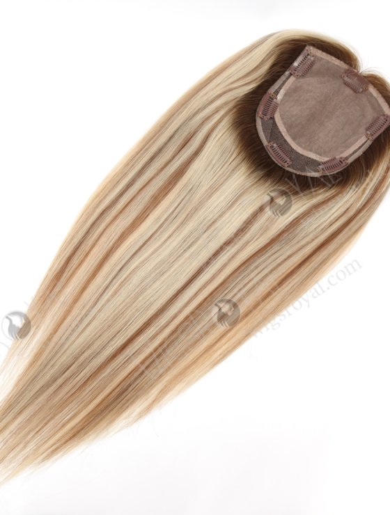 Luxury Hair Toppers for Thinning Hair 16 Inch Human Hair Blonde with Brown Highlights Hidden Knots Natural Scalp Appearance Topper-108-26282