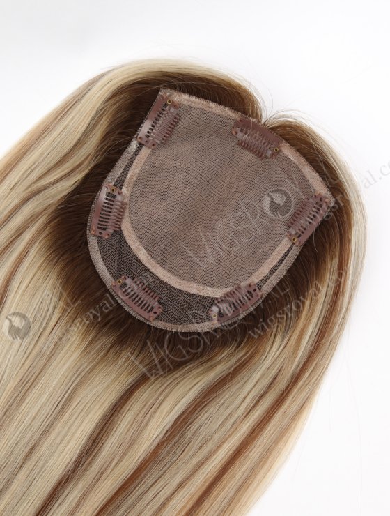 Luxury Hair Toppers for Thinning Hair 16 Inch Human Hair Blonde with Brown Highlights Hidden Knots Natural Scalp Appearance Topper-108-26283