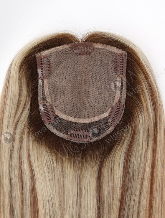 Luxury Hair Toppers for Thinning Hair 16 Inch Human Hair Blonde with Brown Highlights Hidden Knots Natural Scalp Appearance Topper-108-26284