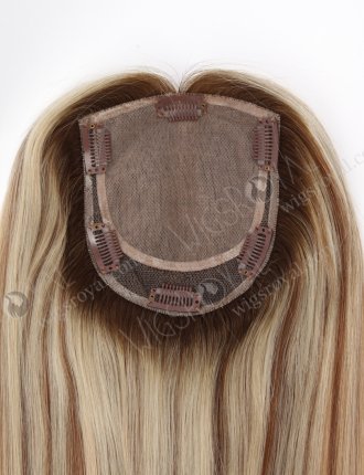 Luxury Hair Toppers for Thinning Hair 16 Inch Human Hair Blonde with Brown Highlights Hidden Knots Natural Scalp Appearance Topper-108