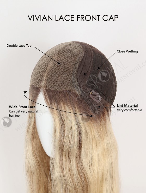 Most Realistic Human Hair Wigs Caucasian Beautiful 18 Inch Darker Roots Blonde with Brown Highlights RLF-08072-28424