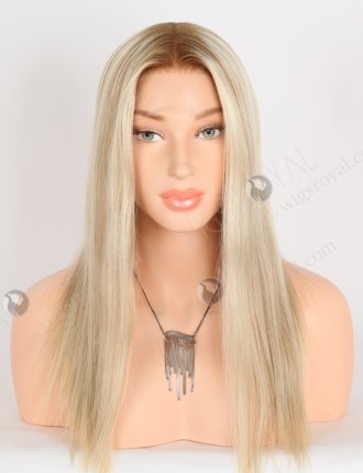 Medium Length Human Hair Brown Roots Blonde Hair Wig for Caucasian Women Realistic HD Melting Lace Front Wig RLF-08060