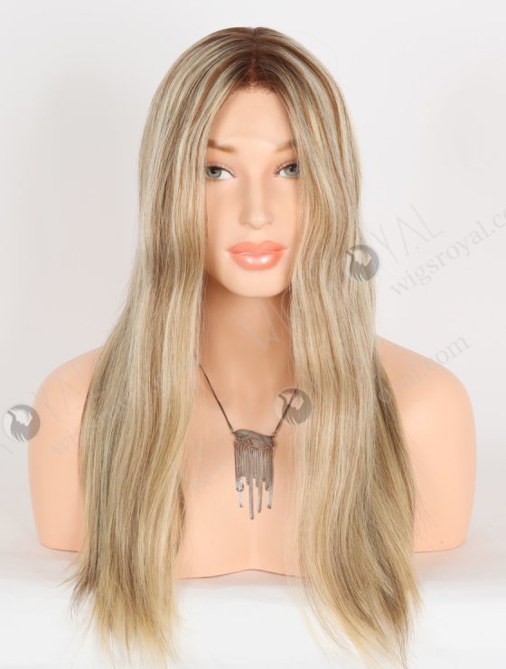 Most Realistic Human Hair Wigs Caucasian Beautiful 18 Inch Darker Roots Blonde with Brown Highlights RLF-08072-28540