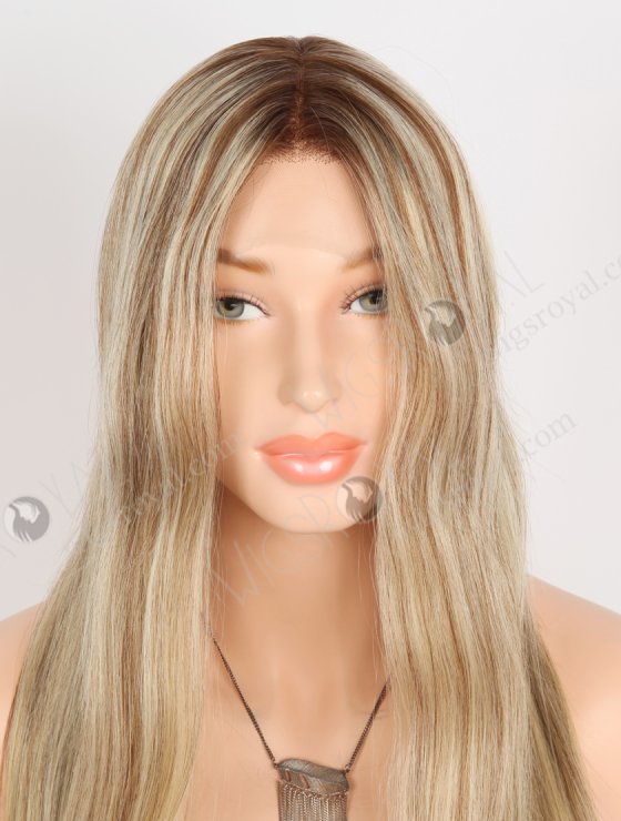 Most Realistic Human Hair Wigs Caucasian Beautiful 18 Inch Darker Roots Blonde with Brown Highlights RLF-08072-28541