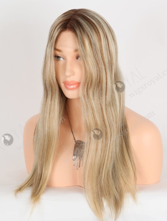 Most Realistic Human Hair Wigs Caucasian Beautiful 18 Inch Darker Roots Blonde with Brown Highlights RLF-08072-28542