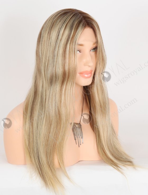 Most Realistic Human Hair Wigs Caucasian Beautiful 18 Inch Darker Roots Blonde with Brown Highlights RLF-08072-28543