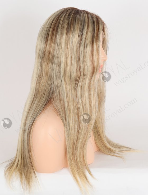 Most Realistic Human Hair Wigs Caucasian Beautiful 18 Inch Darker Roots Blonde with Brown Highlights RLF-08072-28544
