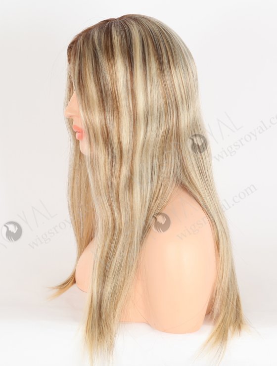 Most Realistic Human Hair Wigs Caucasian Beautiful 18 Inch Darker Roots Blonde with Brown Highlights RLF-08072-28545