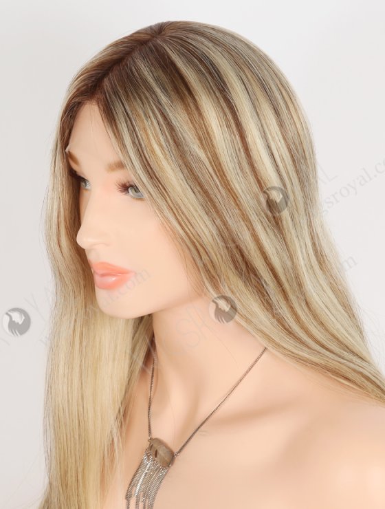 Most Realistic Human Hair Wigs Caucasian Beautiful 18 Inch Darker Roots Blonde with Brown Highlights RLF-08072-28546