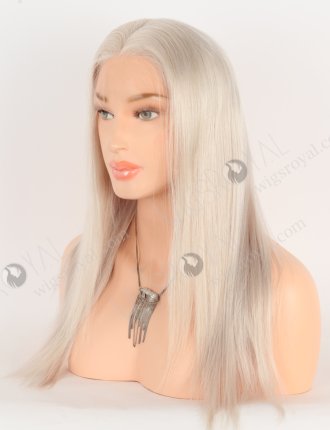 In Stock Brazilian Virgin Hair 16" Straight Platinum Gray Color Lace Front Wig MLF-04019