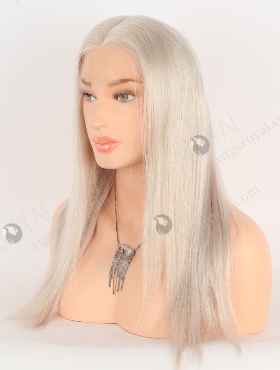 In Stock Brazilian Virgin Hair 16" Straight Platinum Gray Color Lace Front Wig MLF-04019-28898