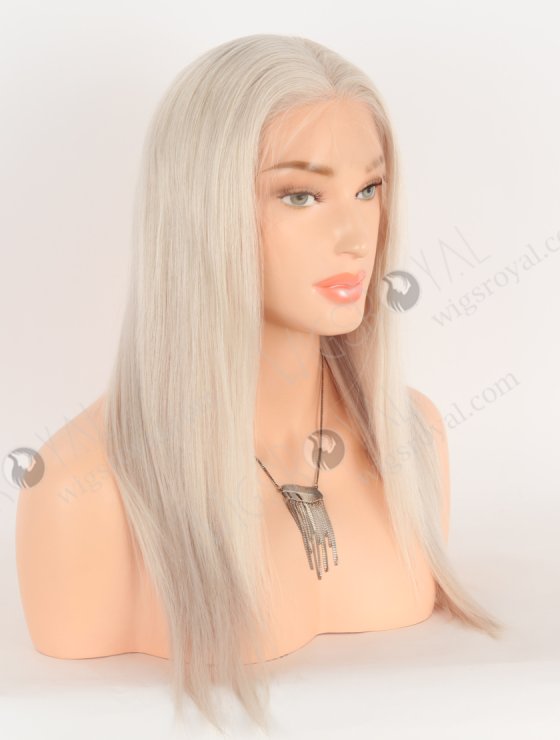 In Stock Brazilian Virgin Hair 16" Straight Platinum Gray Color Lace Front Wig MLF-04019-28899