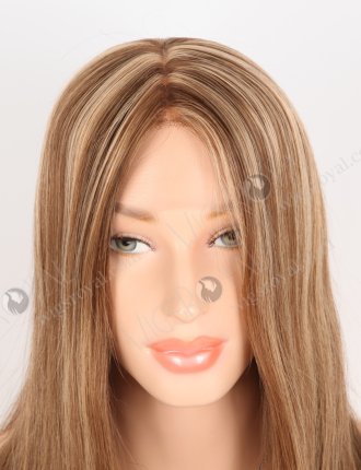 Trendy Brown Wig with Blonde Highlights Perfect Hairline | In Stock European Virgin Hair 16" Straight 4/10# Evenly Blended with 14# Highlights Lace Front Silk Top Glueless Wig GLL-08023