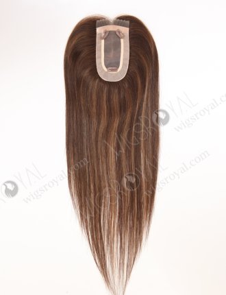 Charming Mini Lace Front Mono Topper Real Hair Top Pieces for Thinning Hair 16 Inch Chocolate Brown with Highlights Topper-091