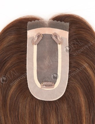 Charming Mini Lace Front Mono Topper Real Hair Top Pieces for Thinning Hair 16 Inch Chocolate Brown with Highlights Topper-091