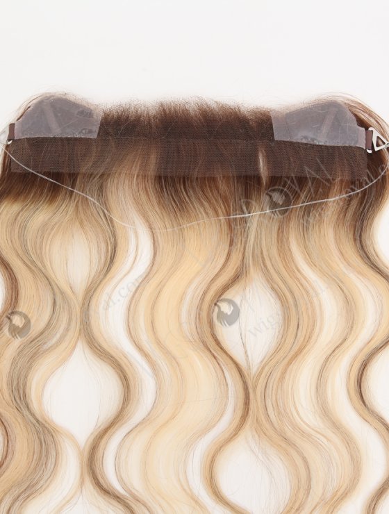 Slight Wave Blonde Highlight Balayage Color Hairline Topper Silicone PU Skin Fringe Hair Piece WR-TC-117-30123