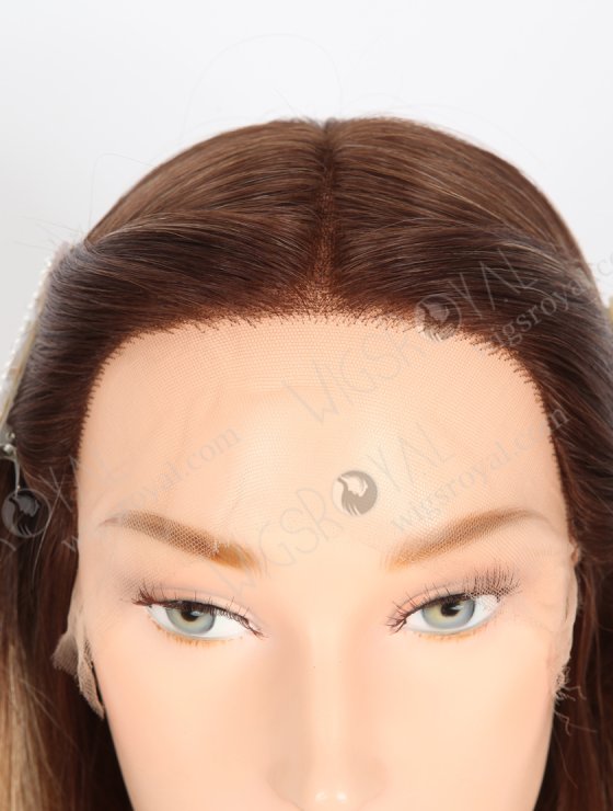 Most Realistic Single Knots Transparent HD Lace Front Wigs 18 Inch Straight European Hair Brown to Blonde Ombre Color RLF-08045-30559