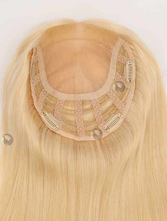 Best Blonde Real Human Hair Toppers for Women | In Stock European Virgin Hair 16" Straight 613# Color 7"×8" Silk Top Open Weft Human Hair Topper-002-30654