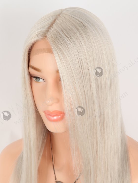 In Stock European Virgin Hair 14" Straight Platinum Gray Color Silk Top Gripper Wig GRP-08124-31120