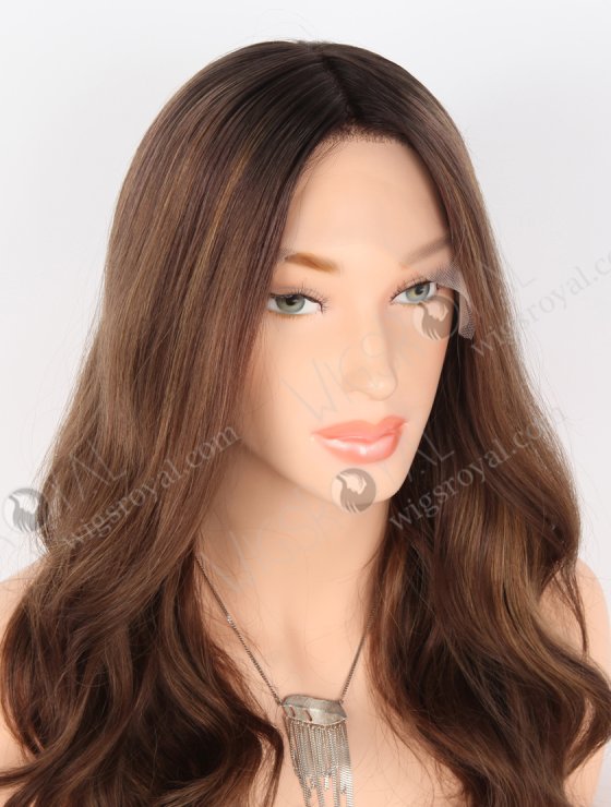 Glamorous Double Drawn Wig 16 Inch Brown with Dark Roots Wavy Human Hair Wig GRD-08005-31497