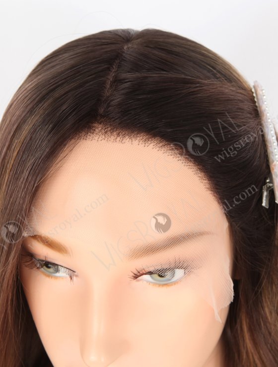 Glamorous Double Drawn Wig 16 Inch Brown with Dark Roots Wavy Human Hair Wig GRD-08005-31498