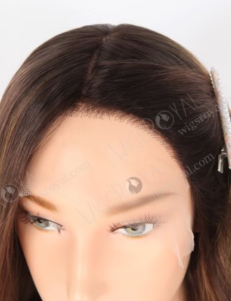 Glamorous Double Drawn Wig 16 Inch Brown with Dark Roots Wavy Human Hair Wig GRD-08005