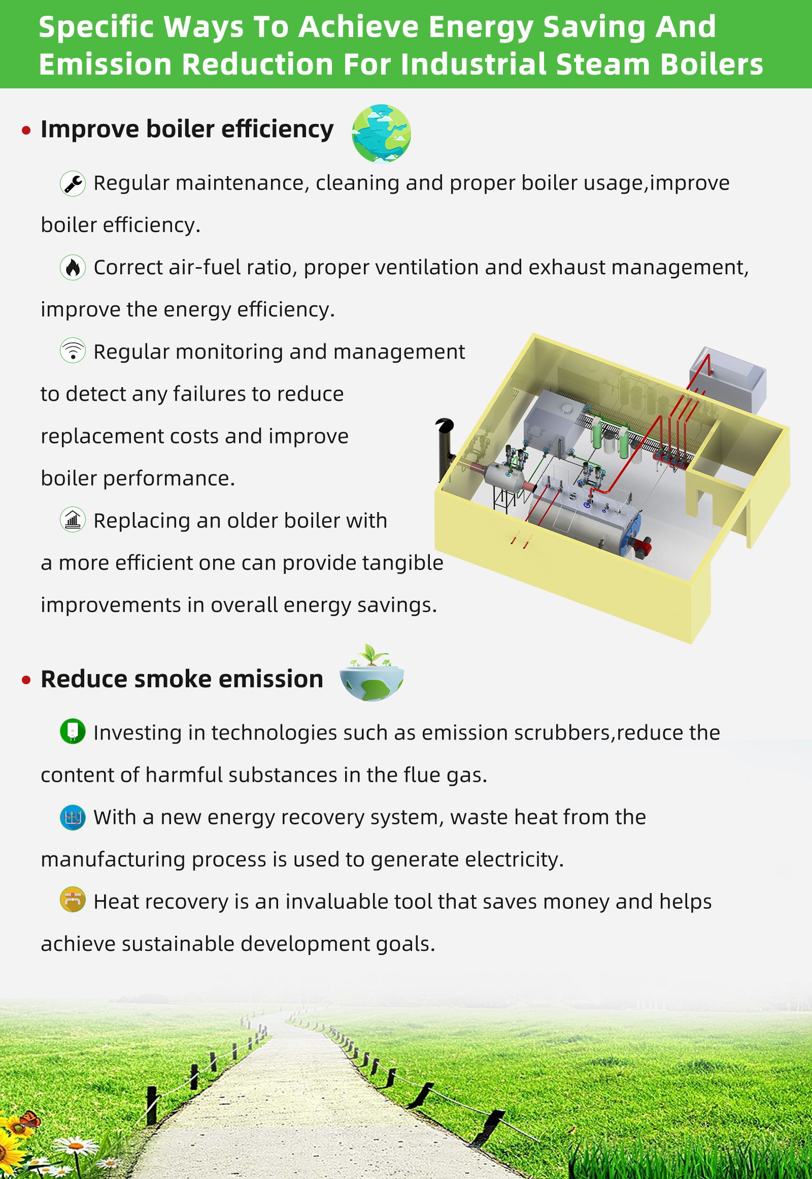 Specific ways to achieve energy saving and emission reduction for industrial steam boilers