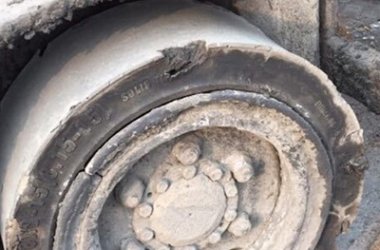 Soild Press- on tire working in the field 