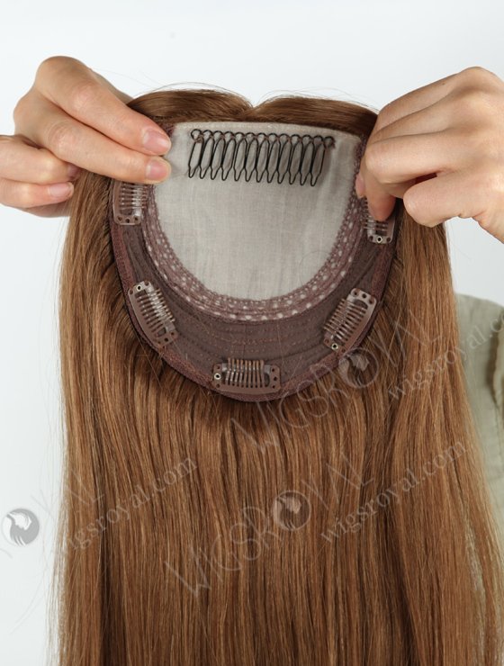 European Human Hair 16'' One Length Straight Middle Golden Brown Color Toppers Topper-022-433
