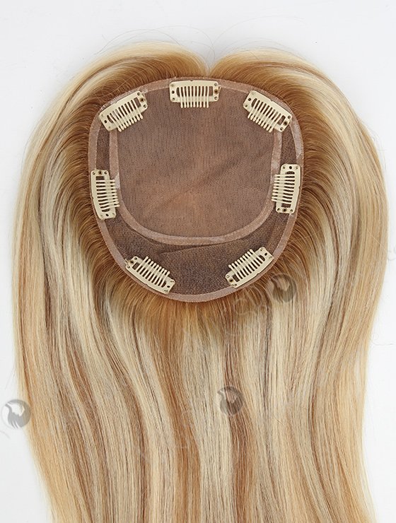 Luxury Rooted Blonde Hair Toppers with Highlights Natural Looking Silk Base Topper-043-810